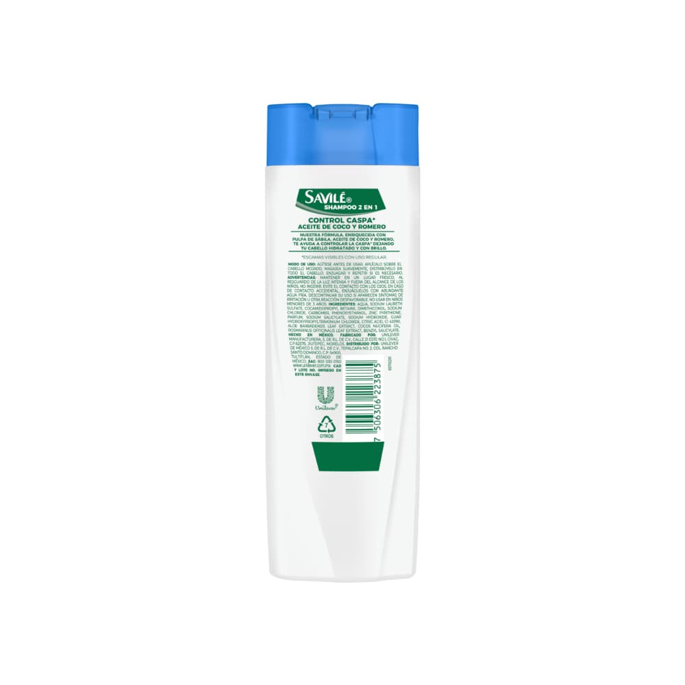 Champú control caspa con pulpa de sábila - aceite de coco y romero Savilé (180 ml) - Miniatura 5
