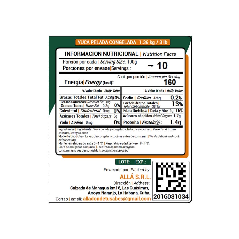 Yuca pelada congelada ALLÁ (1.36 kg / 3 lb) - Miniatura 4