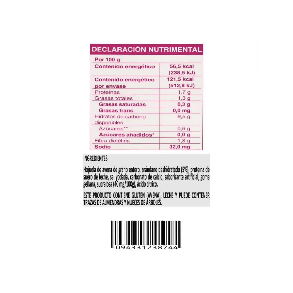 Avena instantánea integral sin azúcar sabor arádanos Ganvita (35 g / 1.23 oz) - Miniatura 7