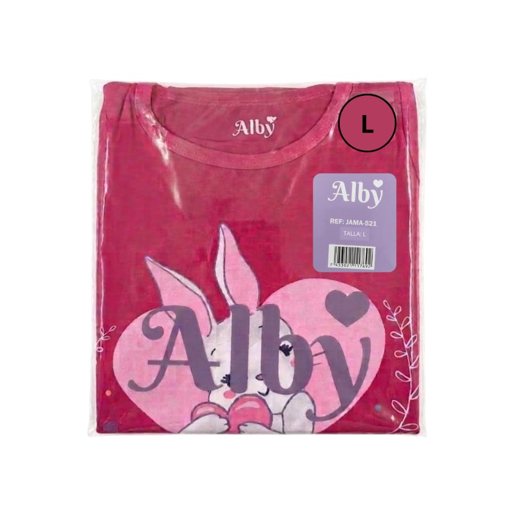 Pijama rosado de dos piezas con bordado "Lovely" para mujer Alby (Talla L) - Miniatura 3