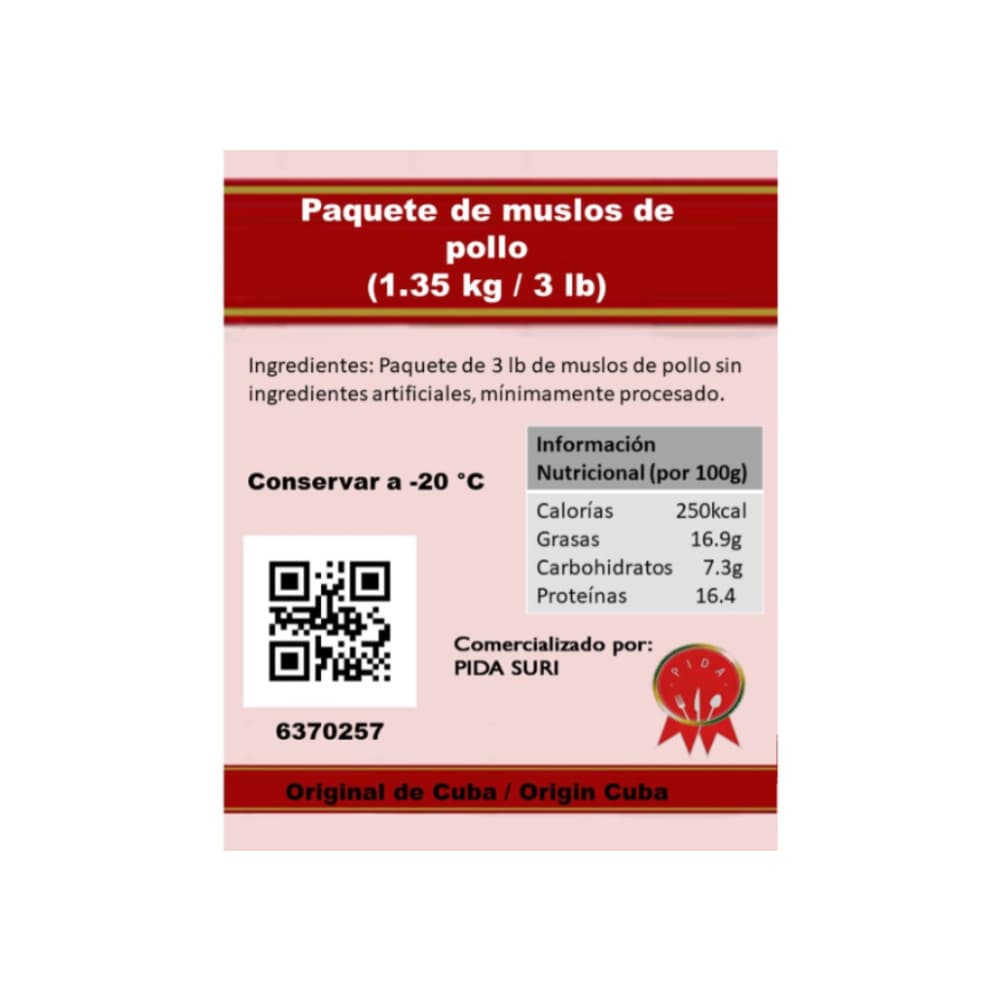 Paquete de muslos de pollo Pida (1.35 kg / 3 lb) - Miniatura 4