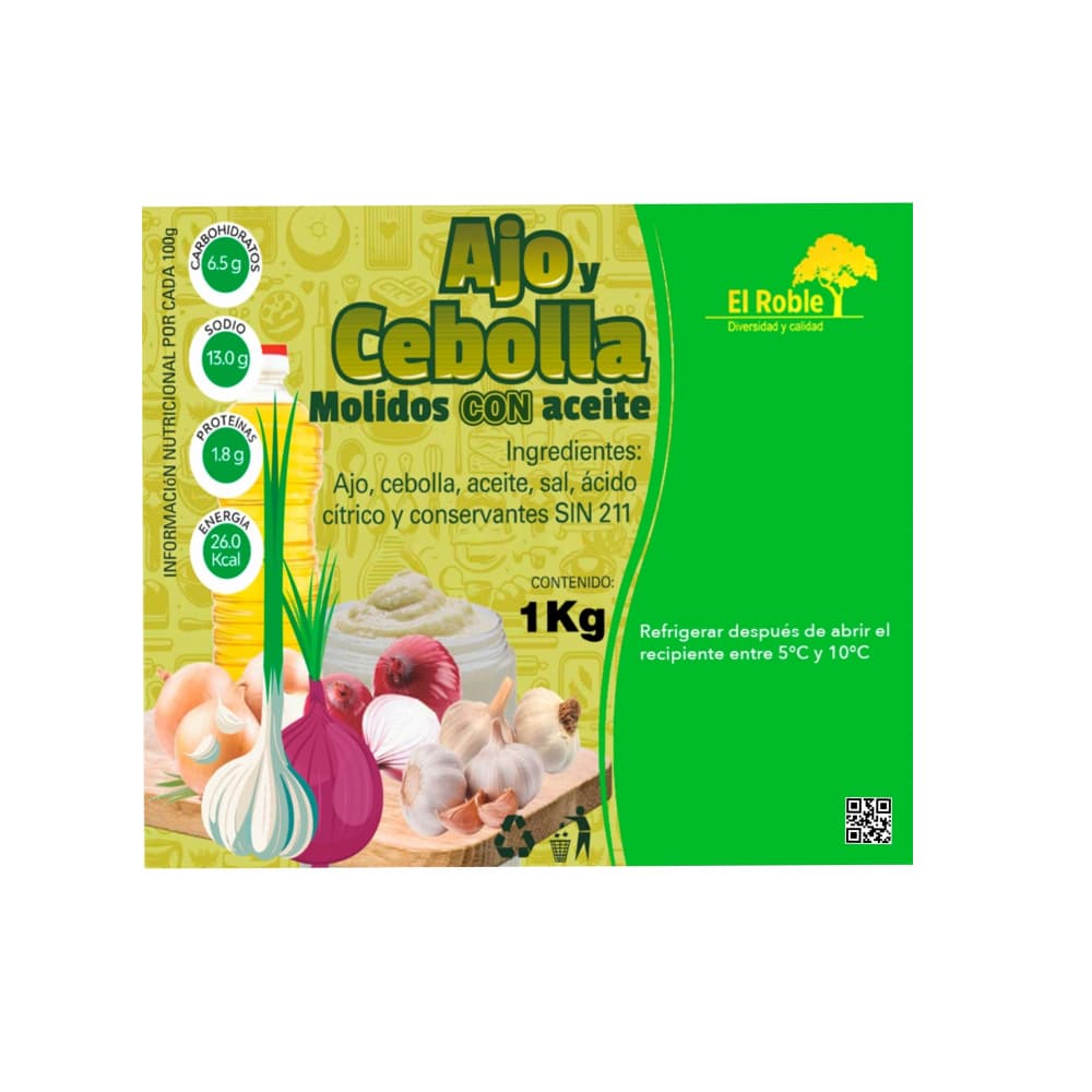 Ajo y cebolla molidos en aceite El Roble (1 kg / 2.2 lb) - Miniatura 2