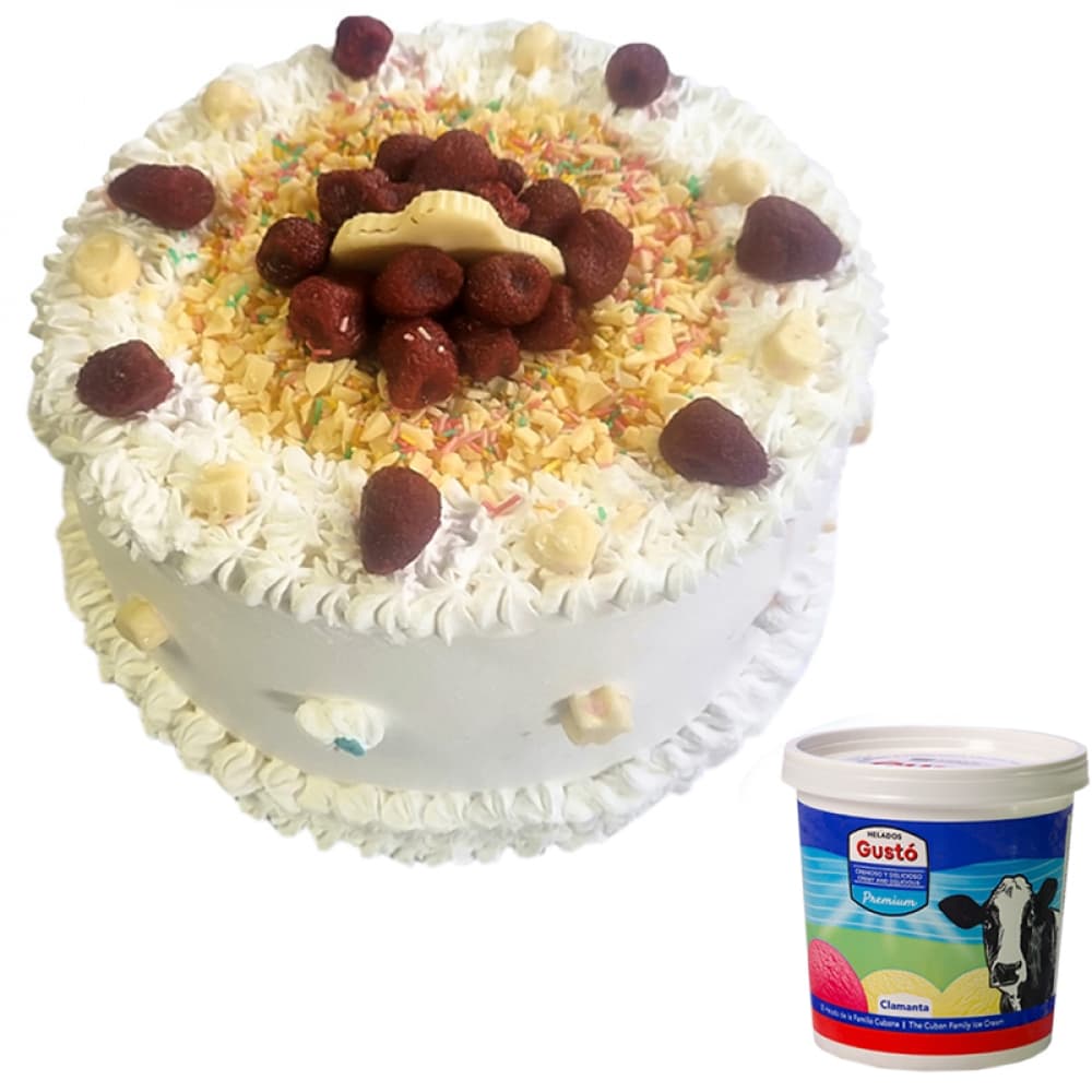 Cake vainilla y fresas de nata y helado de crema - Imagen 1