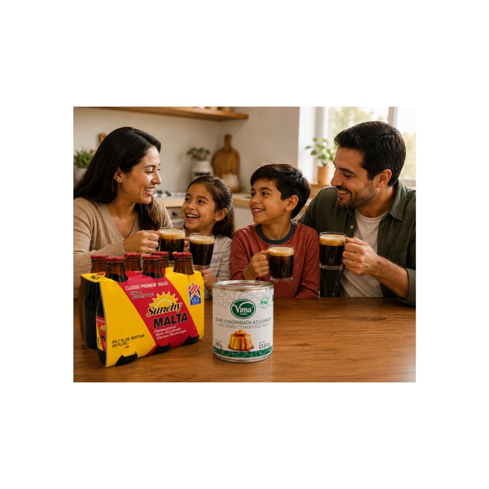 Leche condensada azucarada Vima Foods (390 g / 13.8 oz) y Malta Sunchy (6 x 207 ml / 7 fl oz) - Miniatura 5