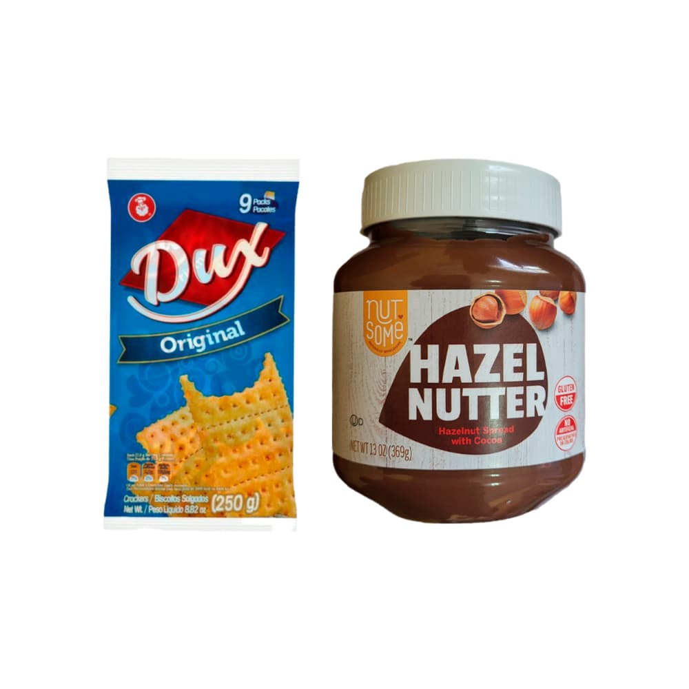 Crema de avellanas con cacao Nut Some (369 g / 13 oz) + Galletas saladas Original Dux (250 g / 8.82 oz) - Imagen 1