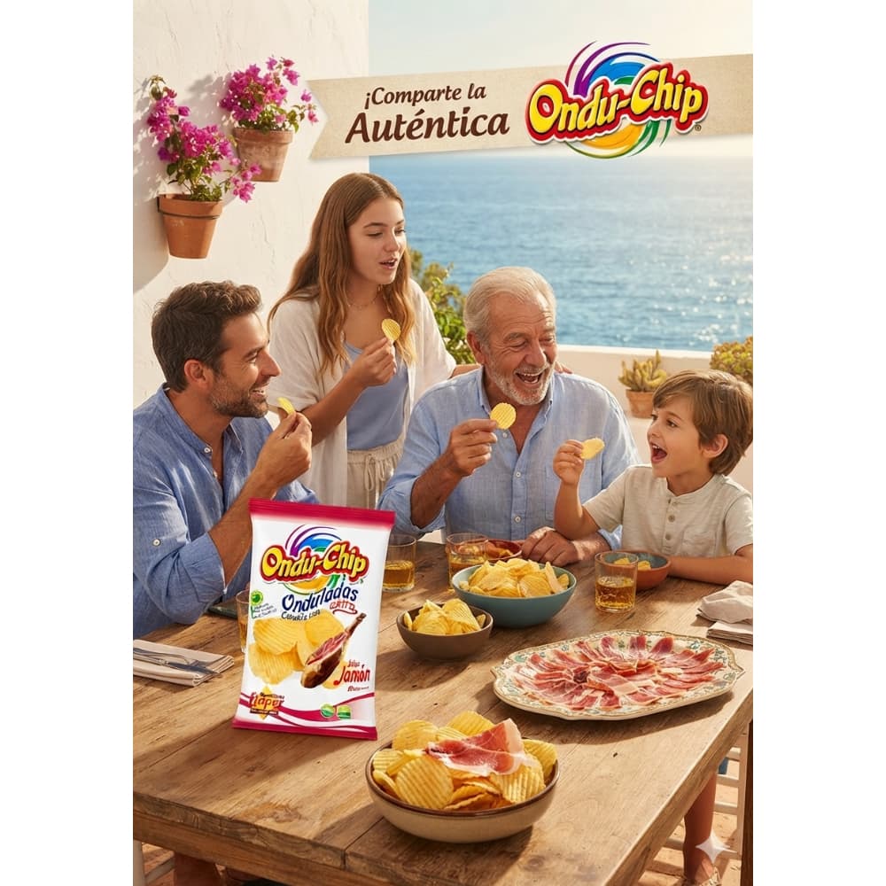 Patatas fritas onduladas con sabor a jamón Ondu-Chip Flaper (35 g / 1.23 oz) - Miniatura 4