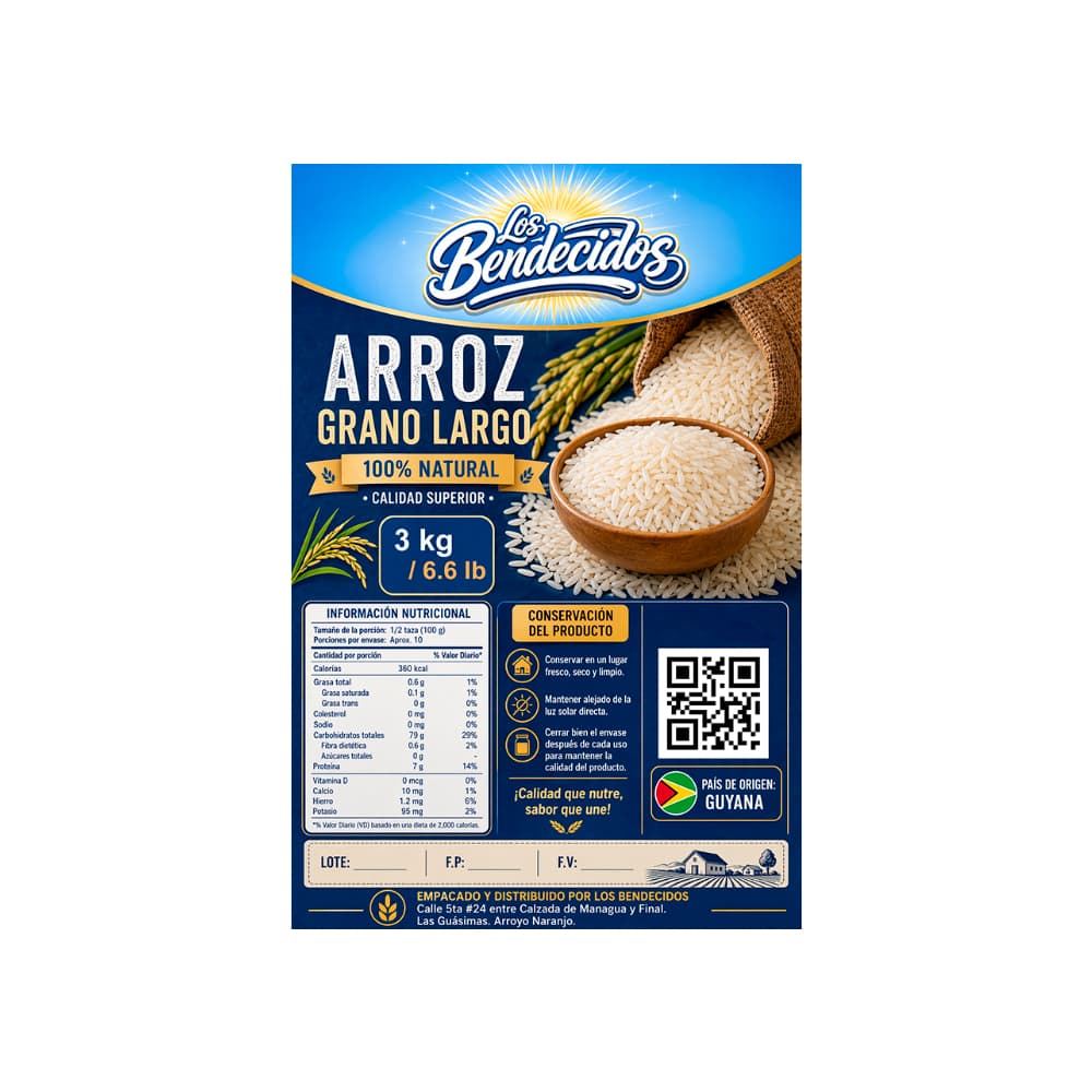 Arroz grano largo Los Bendecidos (3 kg / 6.6 lb) - Miniatura 2