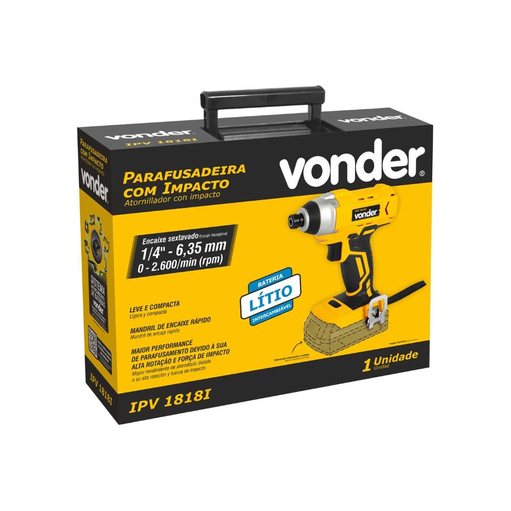 Destornillador - Atornillador de impacto mandril 1/4'' Vonder IPV1818I - Miniatura 4