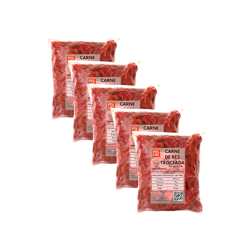 Carne troceada de res de primera PDL LMC (5 x 1.5 kg / 3.3 lb) - Miniatura 1