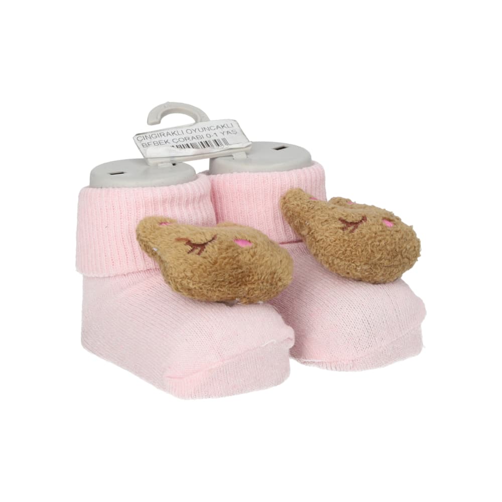 Par de calcetines de color rosa con sonajero de peluche para bebé Ayaydin Miroglio - Miniatura 3