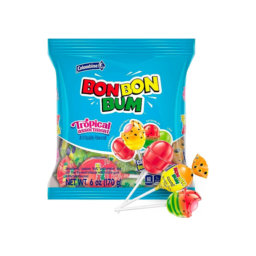 Chupa chupas con relleno de chicle sabor tropical Colombina (170 g / 6 oz) - Imagen 1