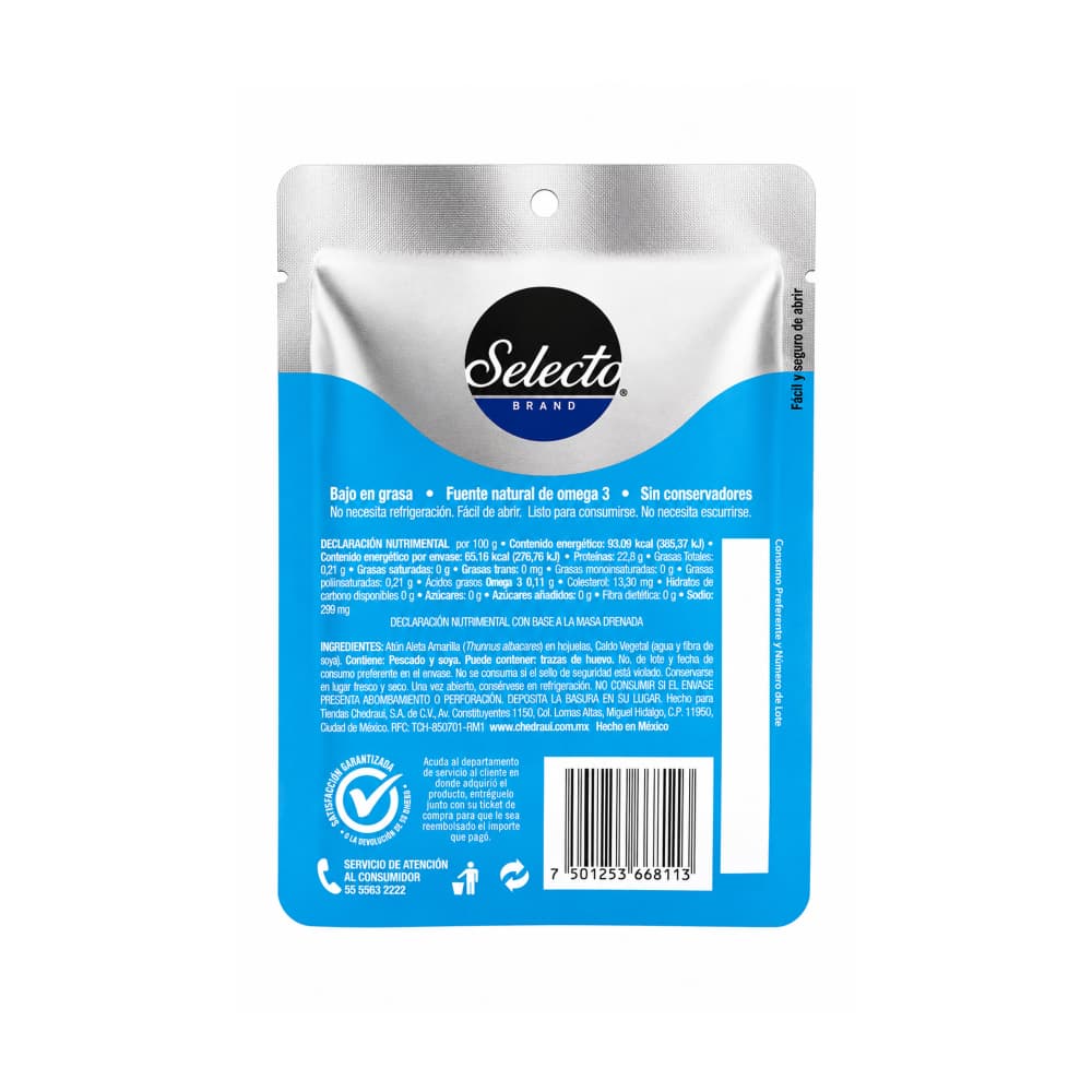 Atún aleta amarilla en hojuelas en agua Selecto Brand (74 g / 2.61 oz) - Miniatura 2