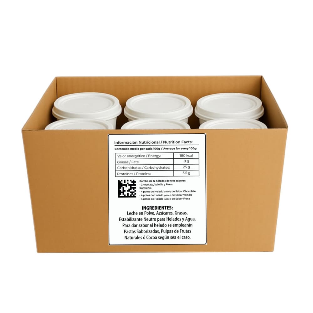 Caja de helados surtidos de chocolate, vainilla y fresa Alask (12 X 400 g) - Miniatura 2