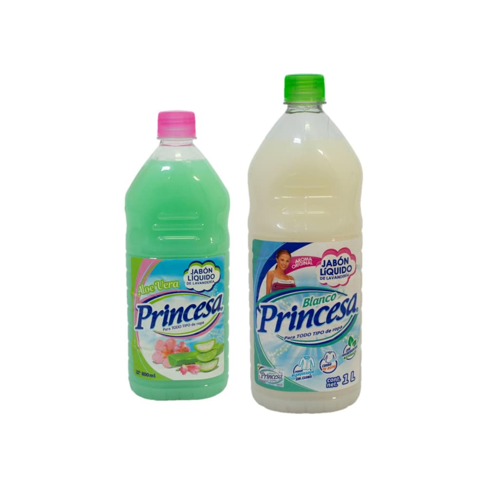 Jabón liquido aloe vera Princesa (800 ml) + Jabón liquido blanco Princesa (1 L) - Imagen 1