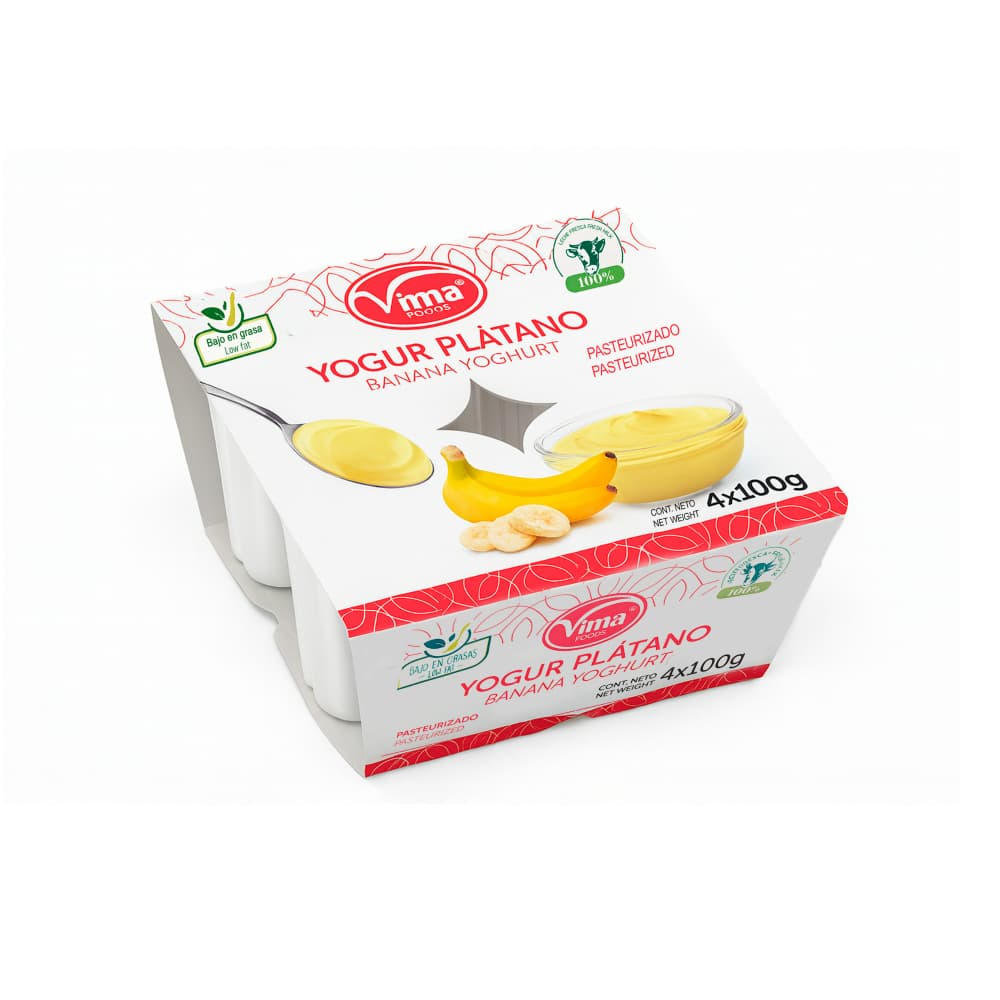 Yogurt sabor plátano Vima Foods (4 x 100 g / 3.52 oz) - Miniatura 1