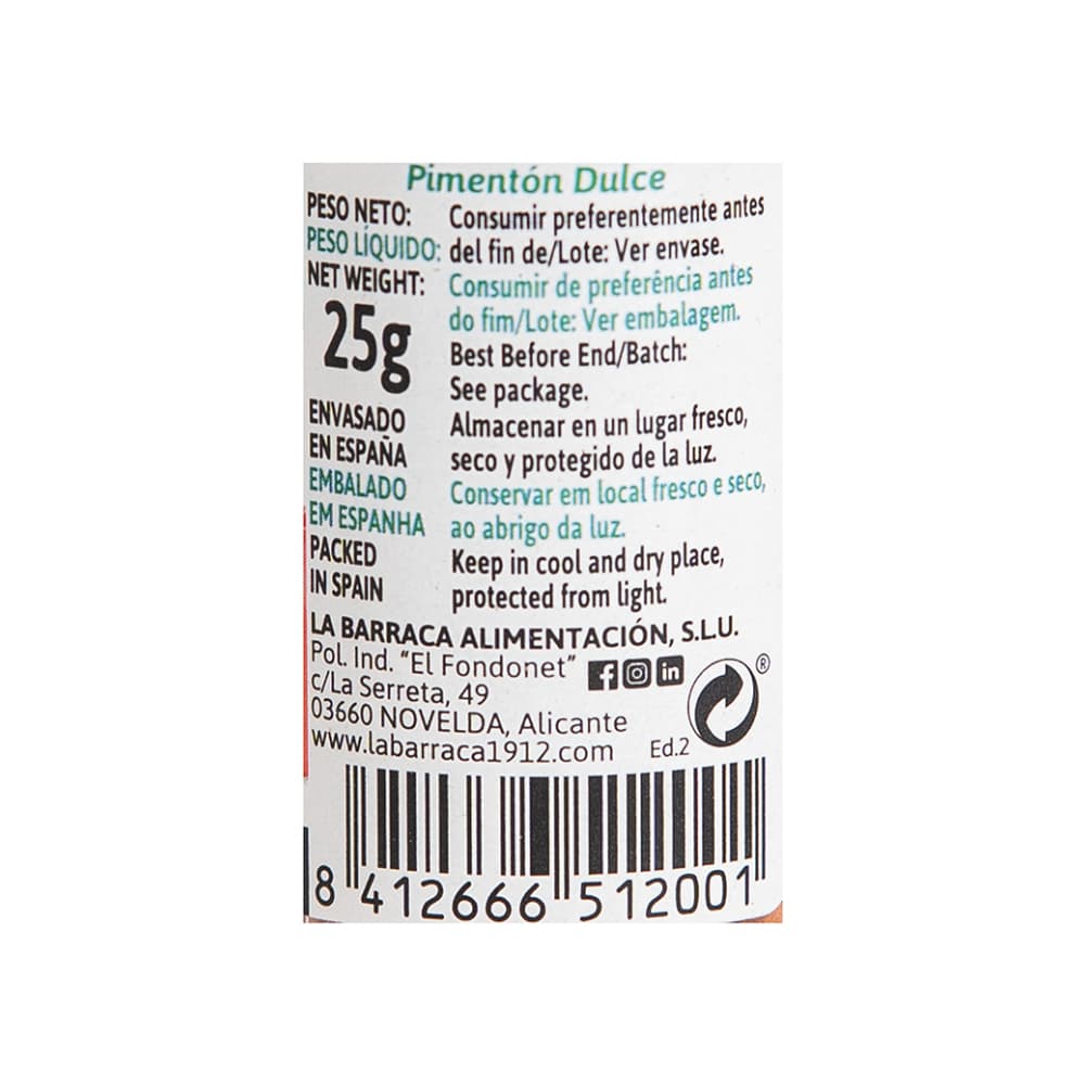 Pimentón dulce La Barraca (25 g / 0.88 oz) - Miniatura 3