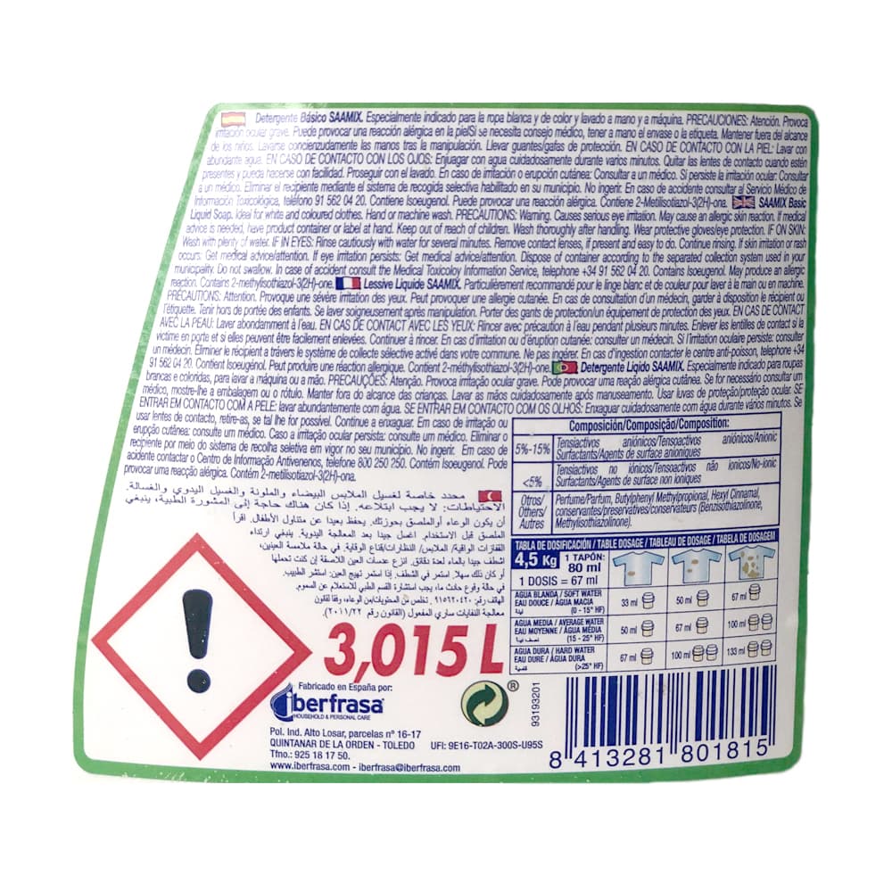 Detergente básico active fresh Saamix (3.5 L) - Miniatura 3