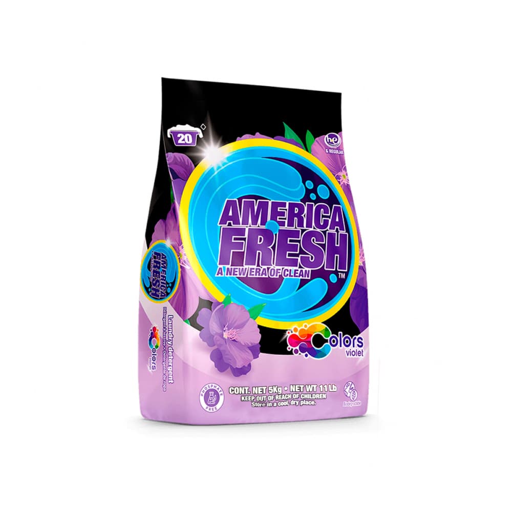 Detergente en polvo de cuidado extra para ropa aroma a violetas America Fresh (5 kg / 11 lb) - Imagen 1