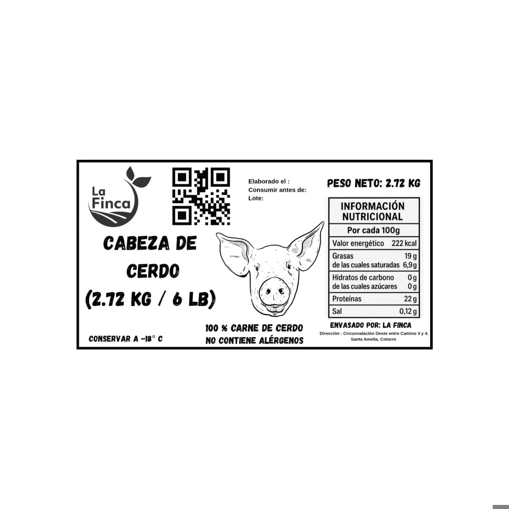 Cabeza de cerdo entera La Finca (2.72 kg / 6 lb) - Miniatura 2