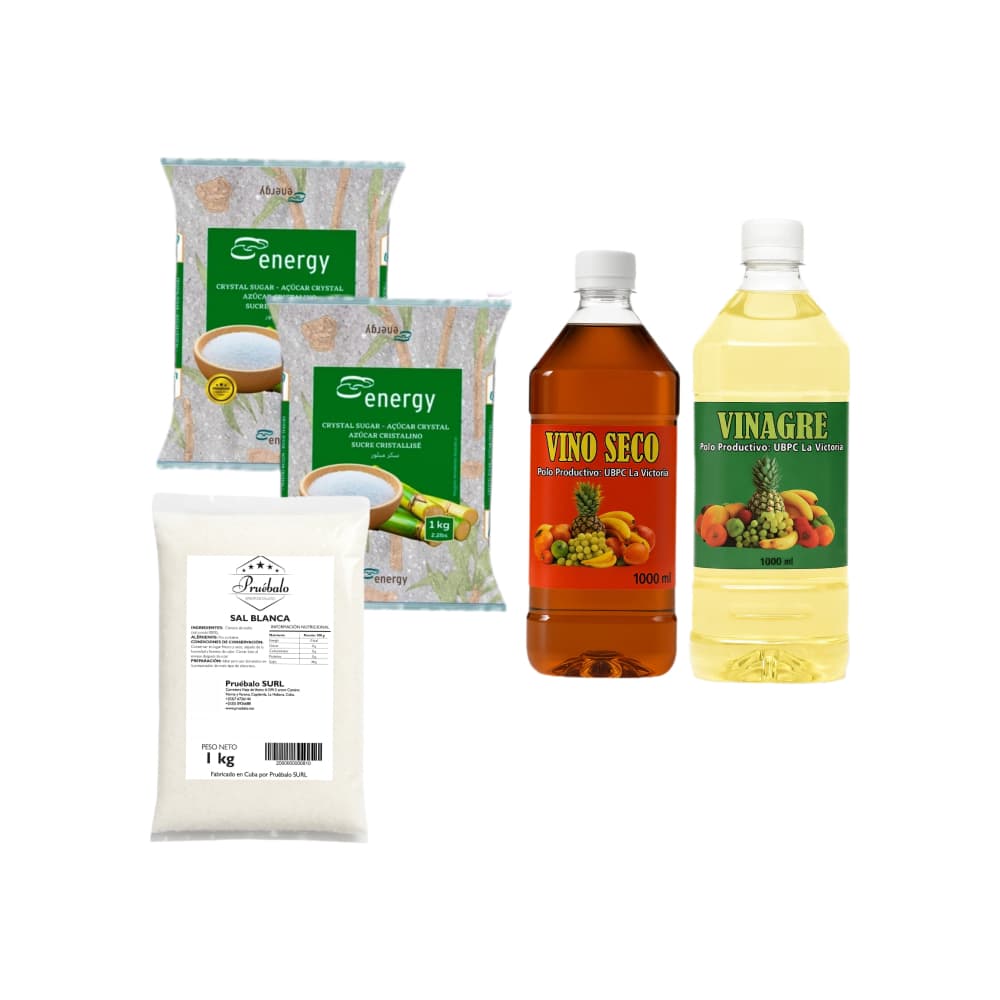 Sal blanca + Azúcar blanca cristalina + Vinagre +  Vino seco - Imagen 1