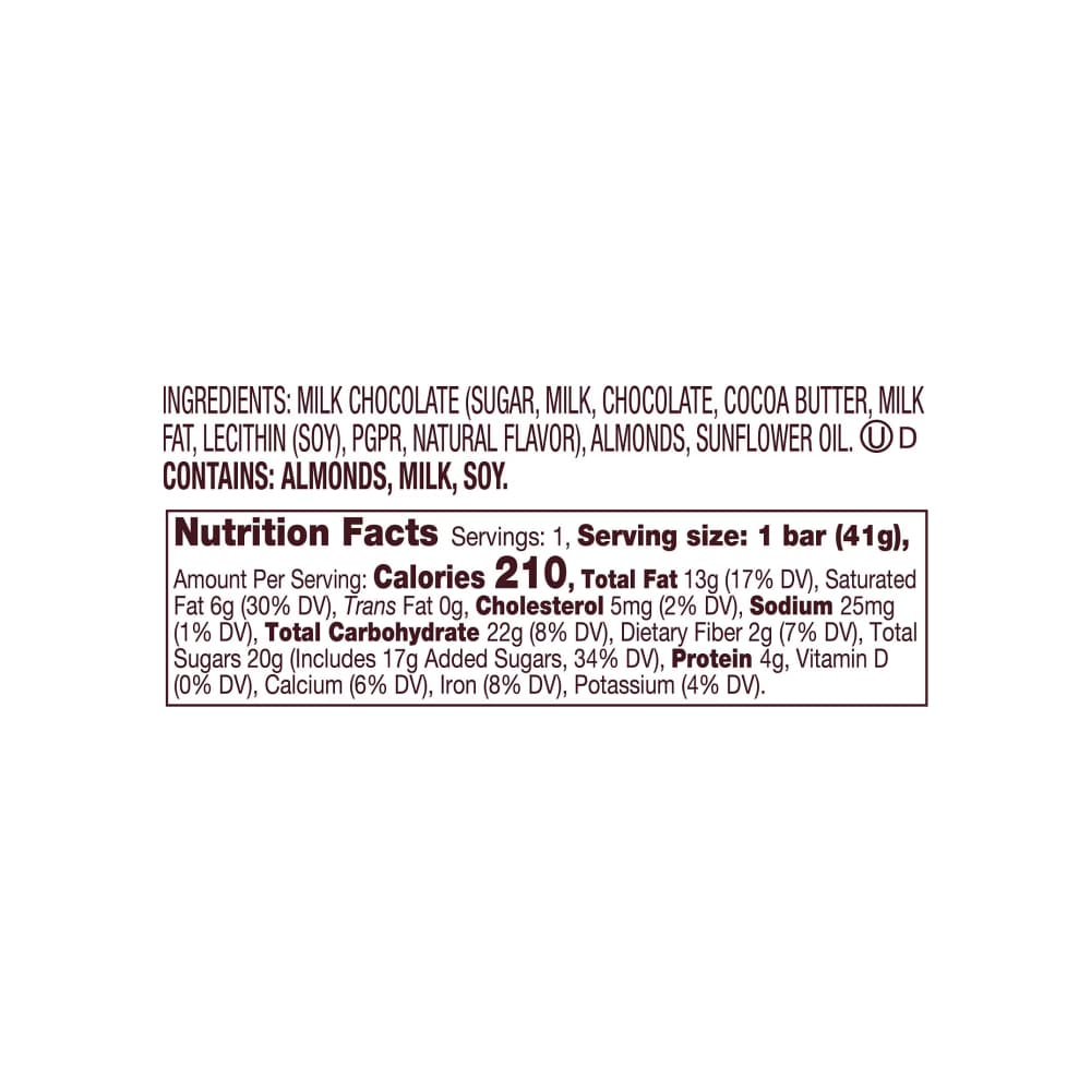 Barra de chocolate con leche y almendras Hershey's (41 g / 1.45 oz) - Miniatura 3