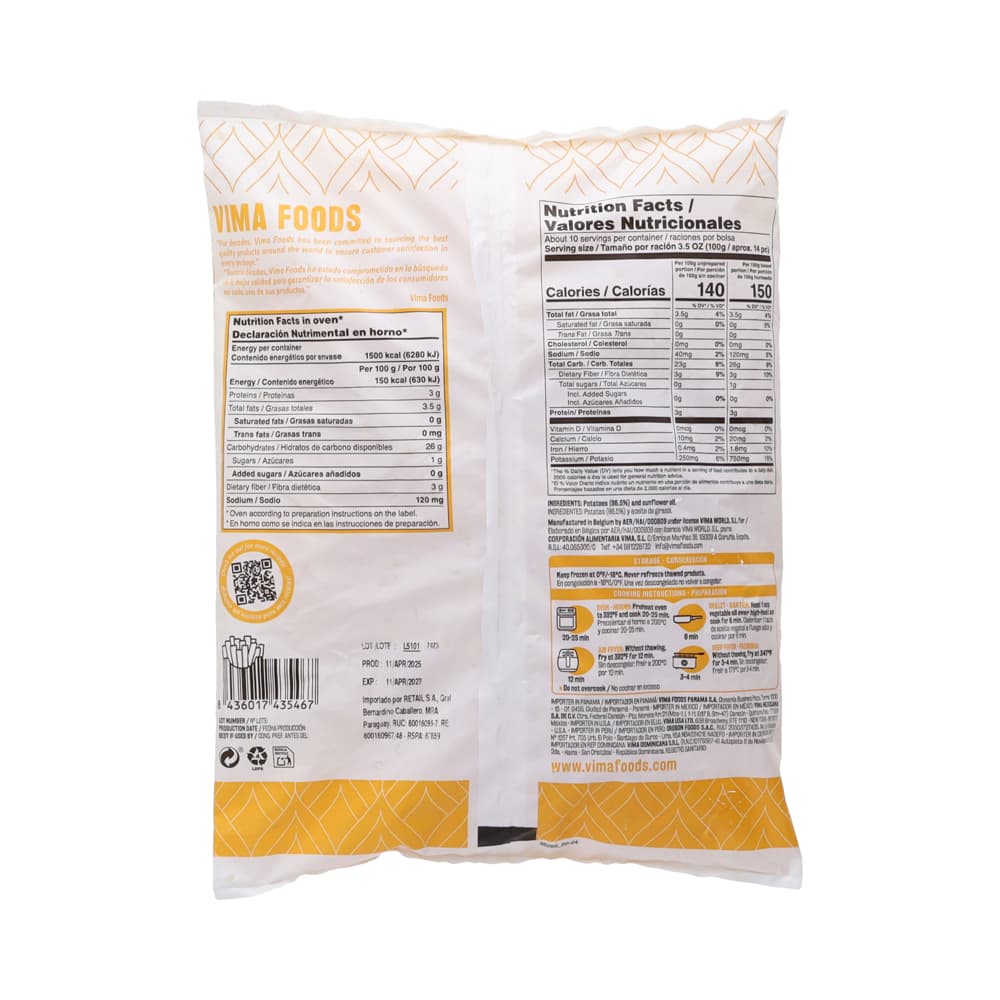 Patatas -papas- prefritas congeladas Vima Foods (1 kg / 2.2 lb) - Miniatura 11