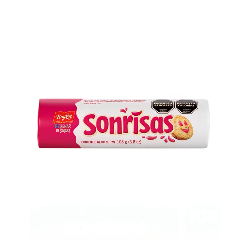 Galletas dulces de vainilla con relleno sabor frambuesa Sonrisas Bagley (108 g / 3.80 oz) - Imagen 1