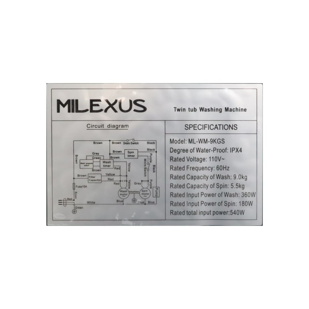 Lavadora semiautomática con bomba 9 Kg negra Milexus ML-WM-9KGS - Miniatura 2