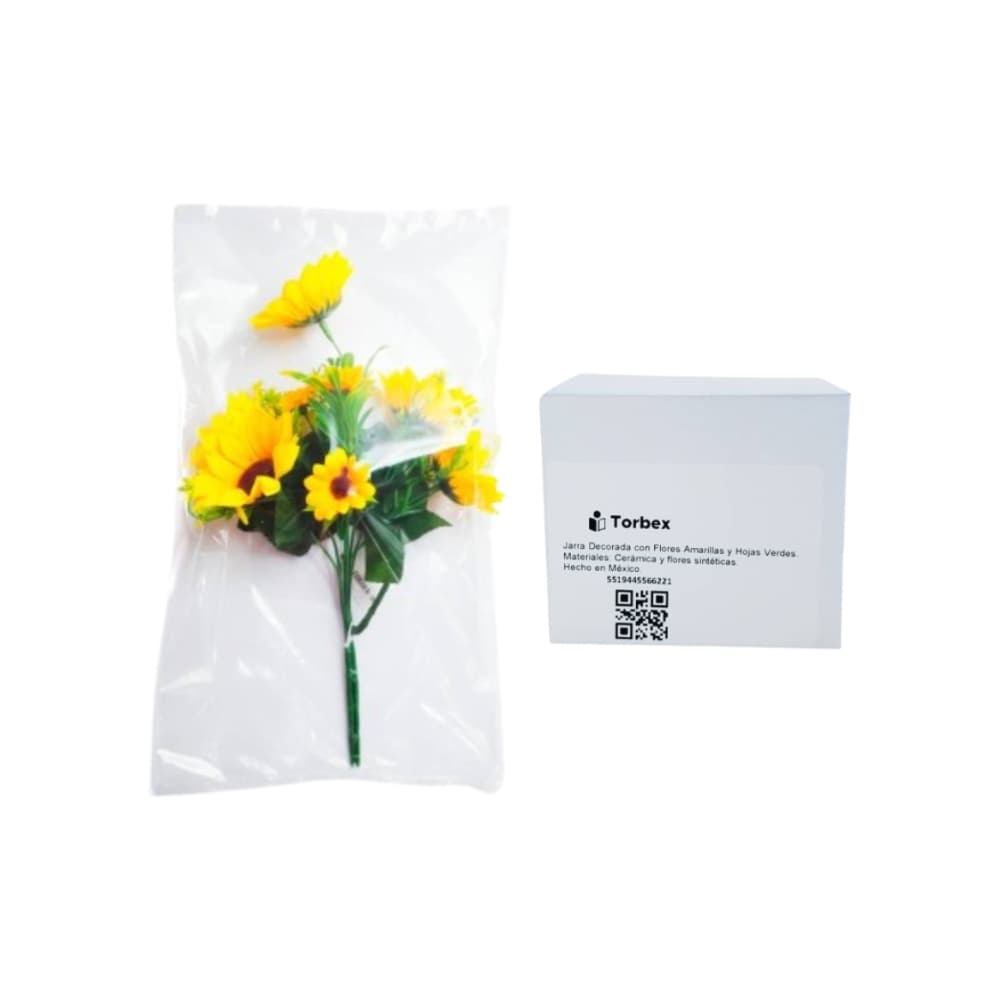 Jarra decorada con flores amarillas y hojas verdes Torbex - Miniatura 3