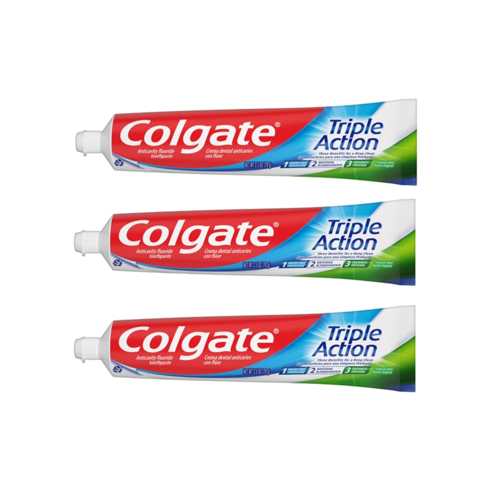 Pasta dental triple acción Colgate (3 x 70 g / 2.5 oz) - Miniatura 1
