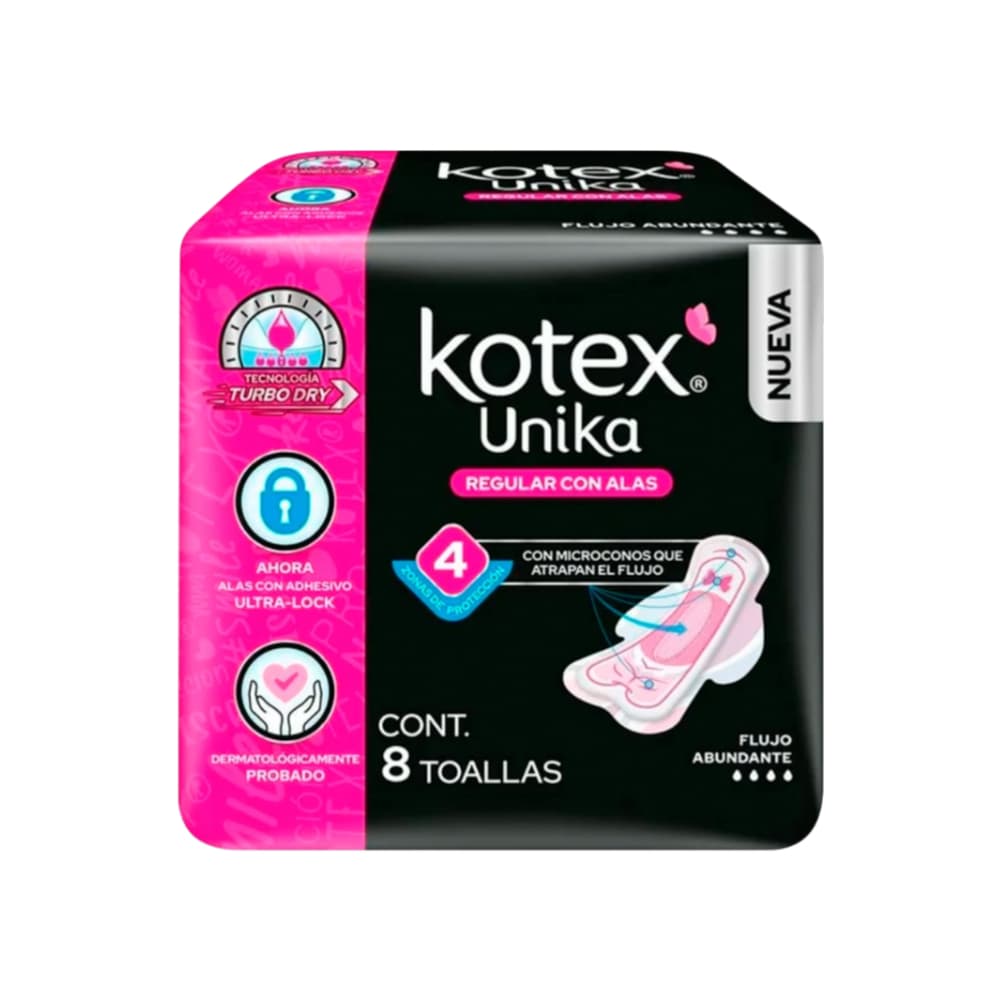 Almohadillas sanitarias regular con alas Kotex Unika (8 U) - Miniatura 7