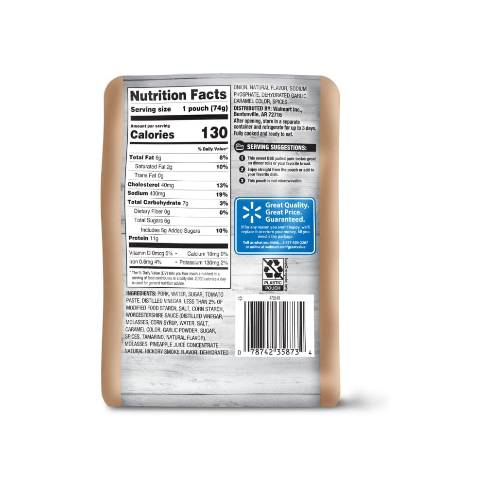 Carne de cerdo en salsa barbecue Great Value (74 g / 2.6 oz) - Miniatura 2