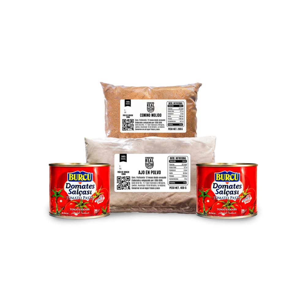 Combo para sazonar: Pasta de tomate Burcu + Ajo en polvo Cosecha Real + Comino molido Cosecha Real - Imagen 1