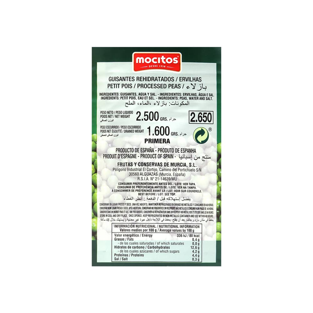 Guisantes rehidratados Mocitos (2.5 kg / 5.51 lb) - Miniatura 3