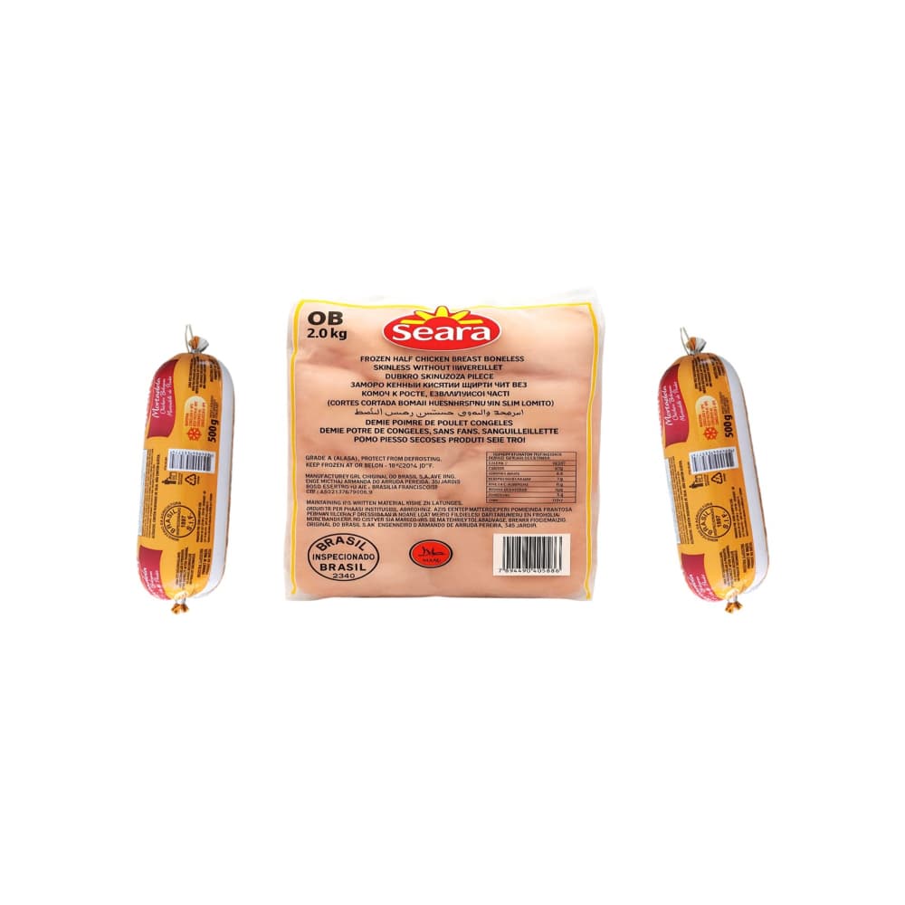 Pechuga de pollo sin piel y sin hueso (2 kg / 4.40 lb) + Mortadela de pollo Seara (2 x 500 g / 1.1l lb) - Imagen 1