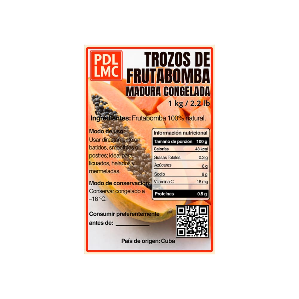 Trozos de frutabomba madura congelada (1 kg / 2.2 lb) - Miniatura 4