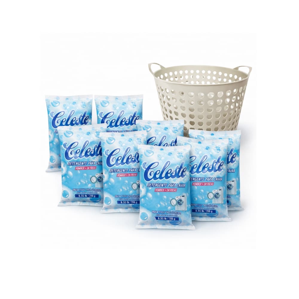 Combo Cesto para la ropa + Detergente para lavar Celeste (10 x 0.55 lb / 250 g) - Miniatura 1