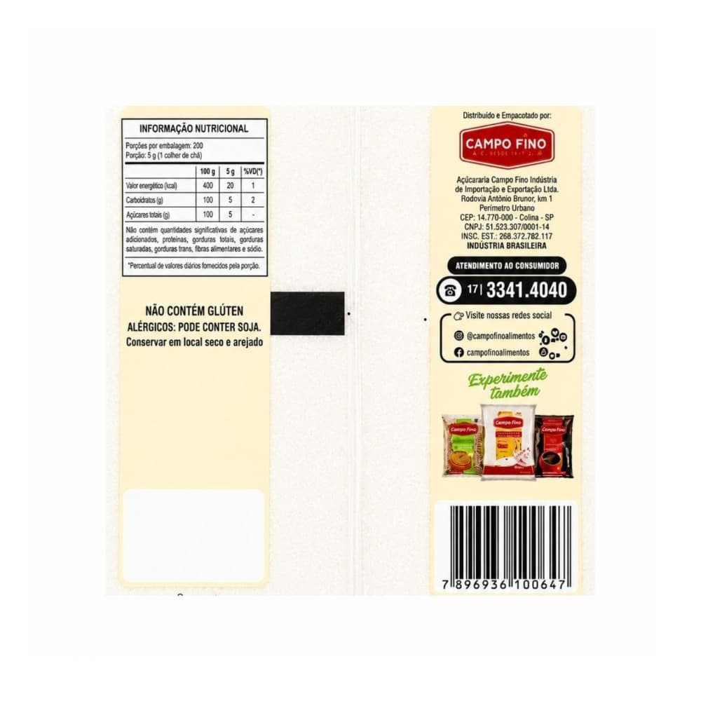 Azúcar de cristal grueso tipo Demerara Campo Fino (1 kg / 2.2 lb) - Miniatura 3
