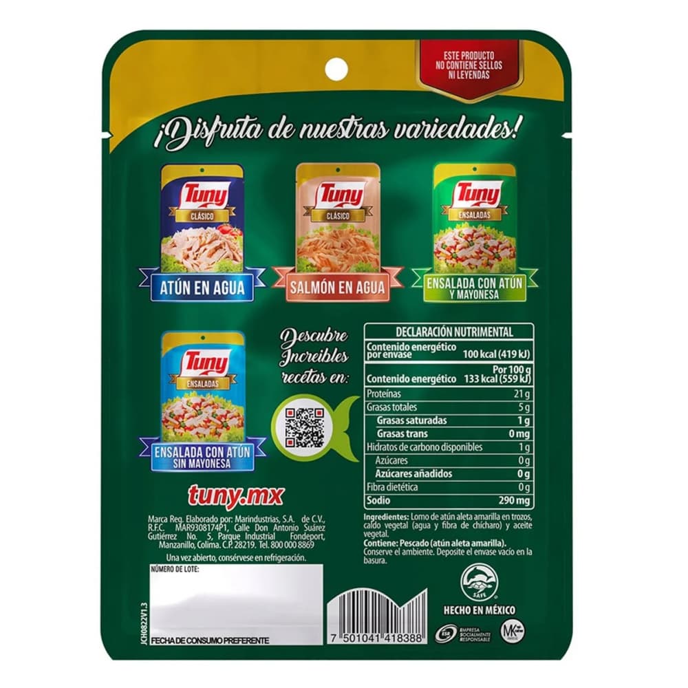 Atún aleta amarilla en trozos en agua con aceite Tuny Clásico (75 g / 2.64 oz) - Miniatura 2