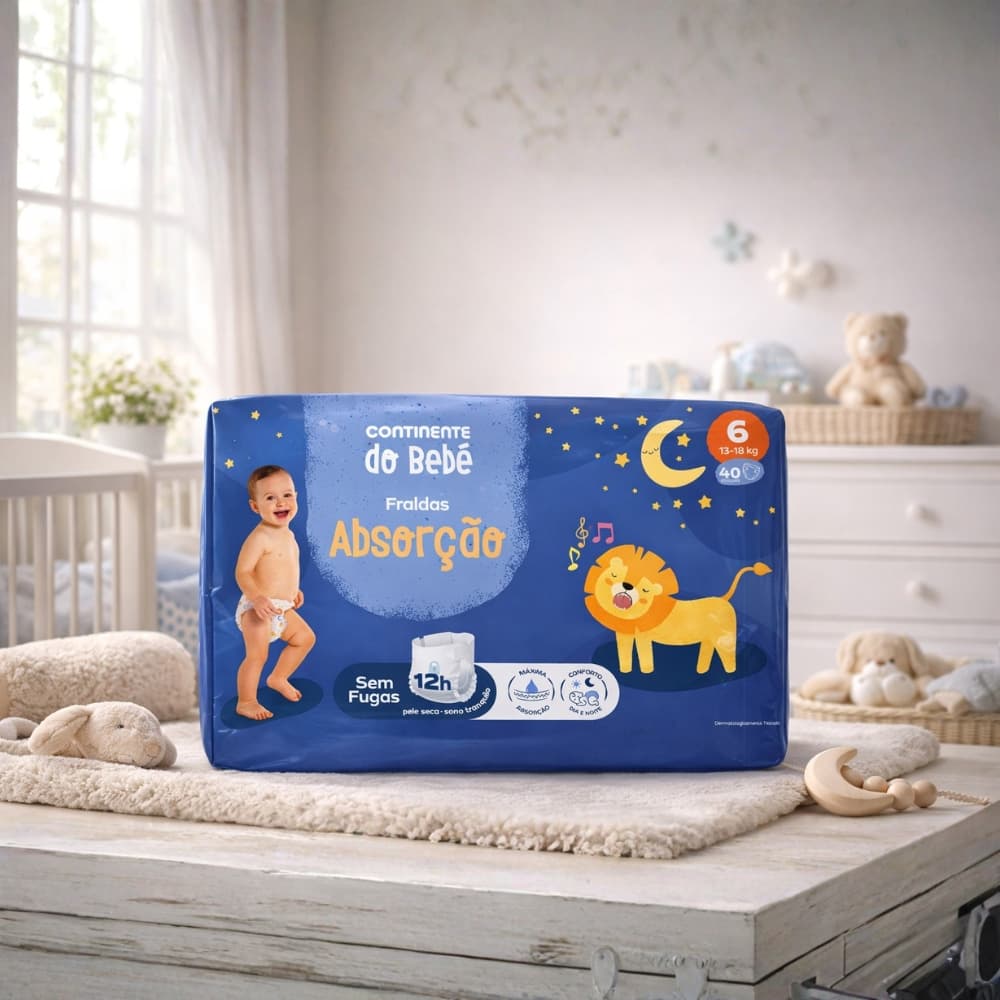 Pañales absorbentes para bebés de 13 a 18 kg, talla 6, Continente do Bebé (40 U) - Miniatura 3