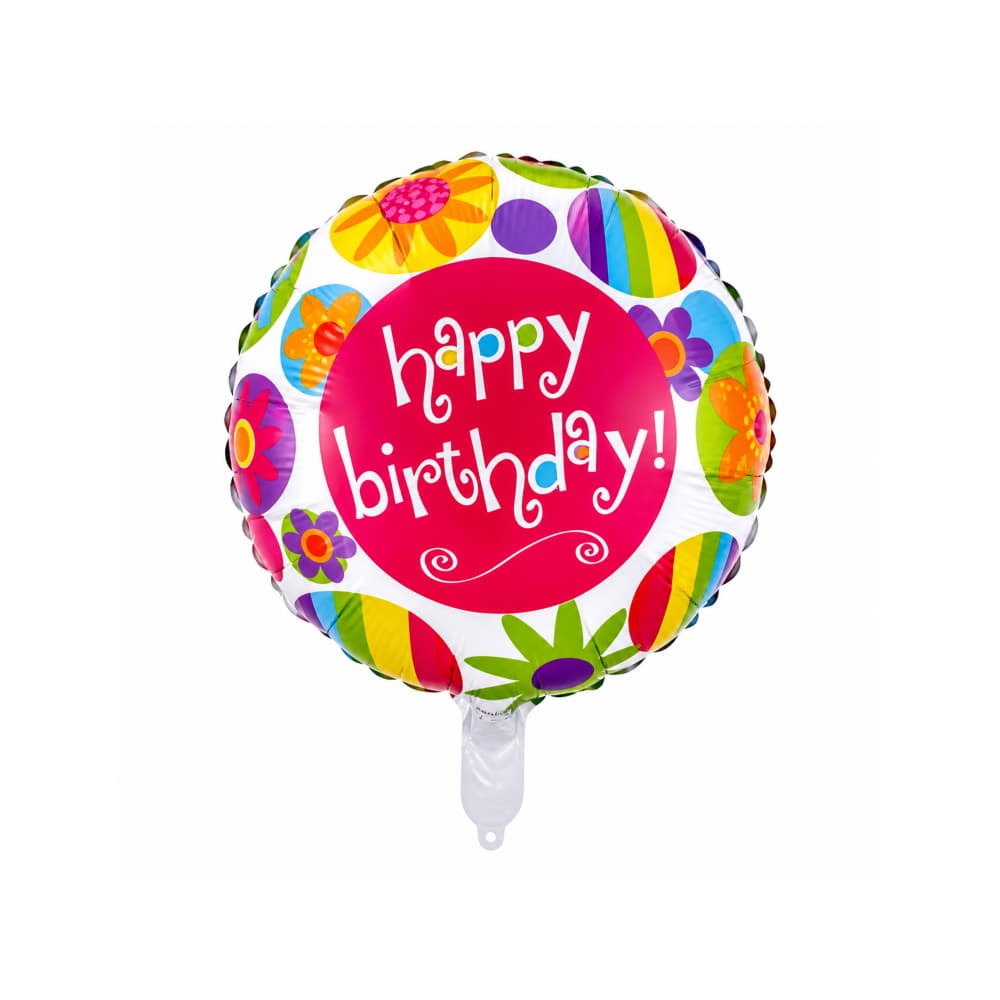 Globo con cartel "Happy Birthday" y diseño de flores 18 pulgadas Ballon - Miniatura 1