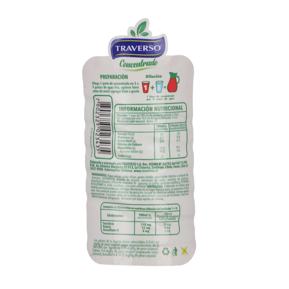 Jugo concentrado sabor manzana Traverso (900 ml) - Miniatura 3