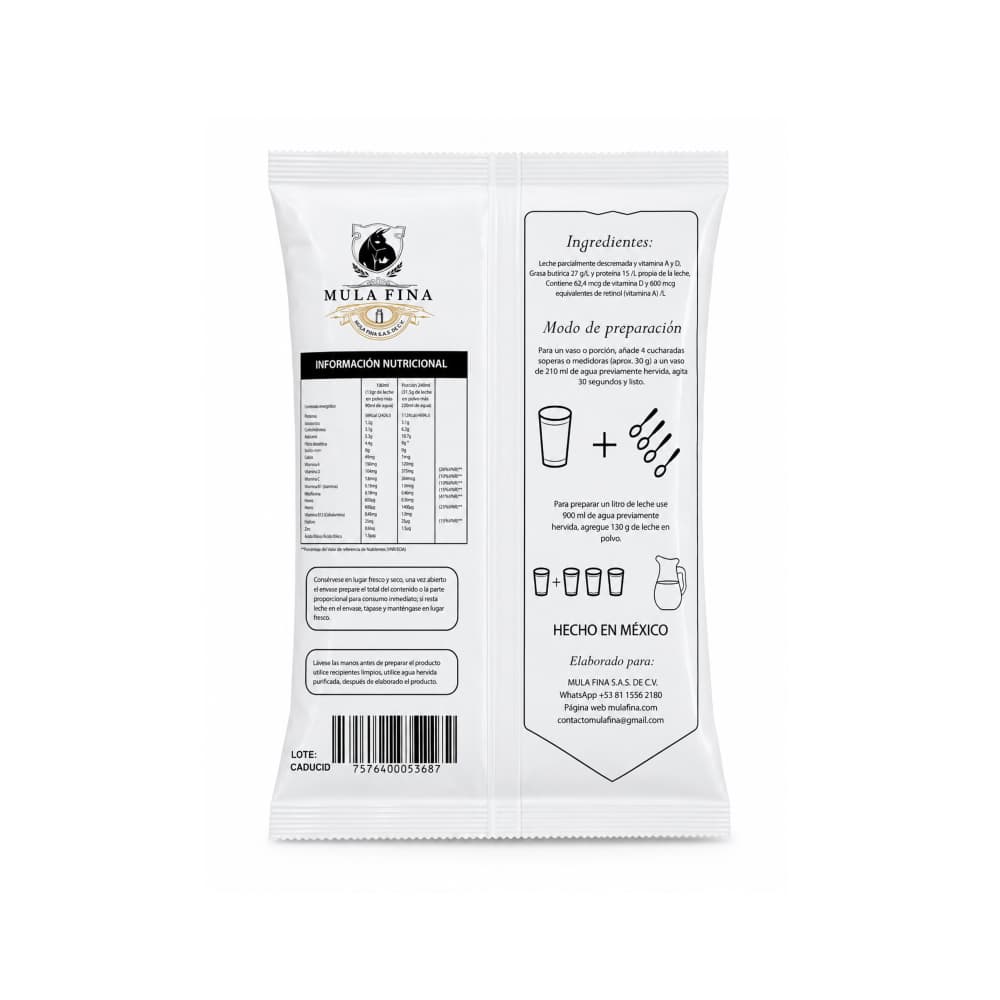 Leche entera en polvo Mula Fina (1 kg / 2.20 lb) - Miniatura 2
