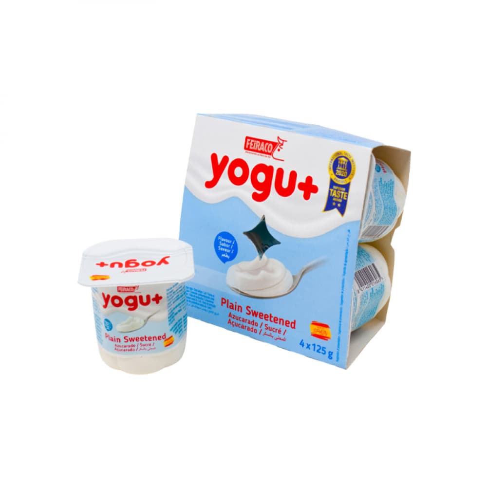 Yogurt pasteurizado sabor natural azucarado Yogu+ Feiraco (4 x 125 g / 4.41 oz) - Miniatura 3