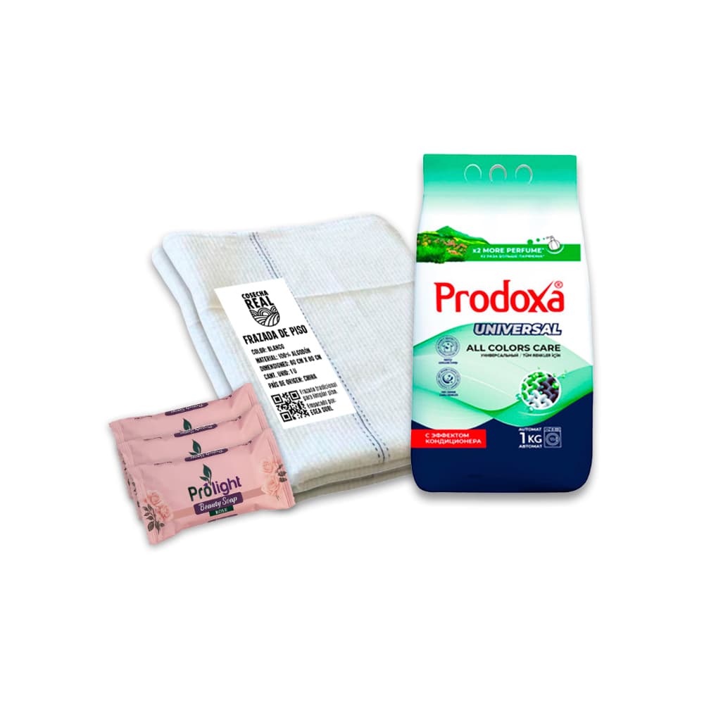 Combo para limpieza: Frazada de piso Cosecha Real + Jabón con fragancia a rosa Prolight + Detergente en polvo Prodoxa - Imagen 1