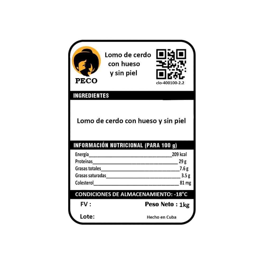 Lomo de cerdo con hueso y sin piel Peco (1kg / 2.2 lb) - Miniatura 3