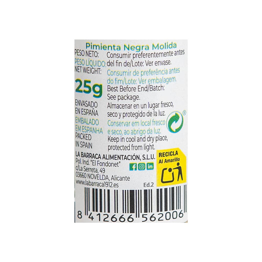Pimienta negra molida La Barraca (25 g) - Miniatura 3