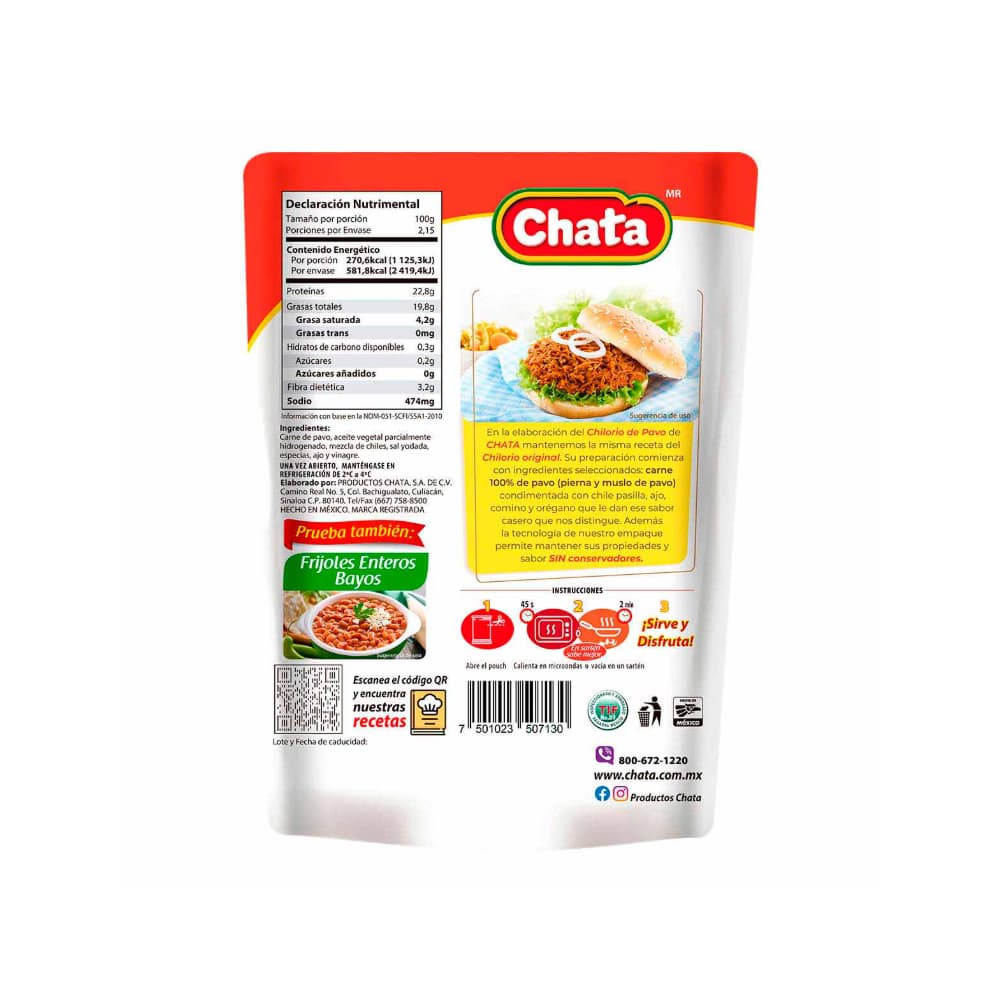 Carne 100% de pavo condimentada Chilorio Chata (215 g / 7.58 oz) - Miniatura 5