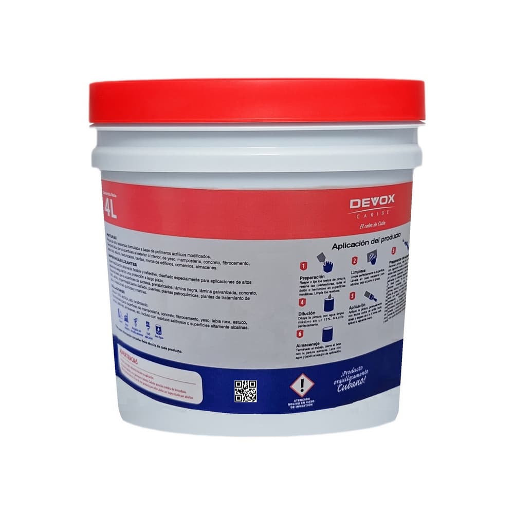 Pintura esmalte acrílico para interior y exterior color blanco Devox Caribe Devocryl 500 (4 L) - Miniatura 2
