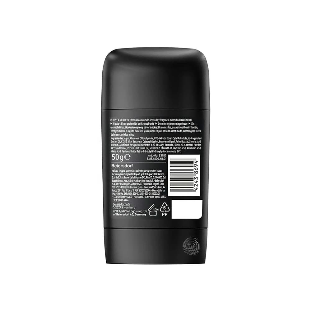 Desodorante en barra antitranspirante Nivea Men Deep Black Carbón (50 g / 1.76 oz) - Miniatura 4